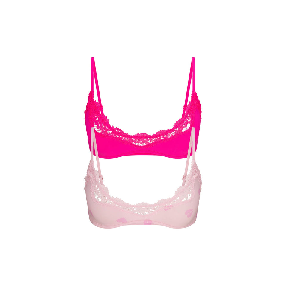FITS EVERYBODY LACE SCOOP BRALETTE 2-PACK | FLAMINGO AND HEART BREAKER