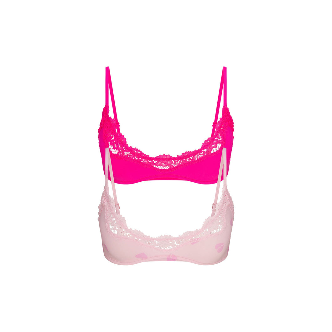 FITS EVERYBODY LACE SCOOP BRALETTE 2-PACK | FLAMINGO AND HEART BREAKER