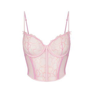 EMBROIDERED TULLE CROPPED CORSET | BUBBLE GUM