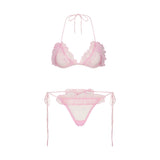 EMBROIDERED TULLE TIE BRALETTE AND THONG SET | BUBBLE GUM