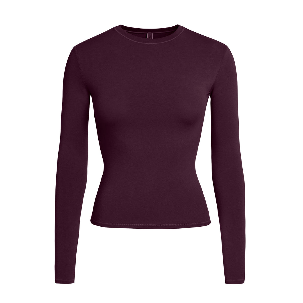 COTTON JERSEY LONG SLEEVE T-SHIRT | CURRANT