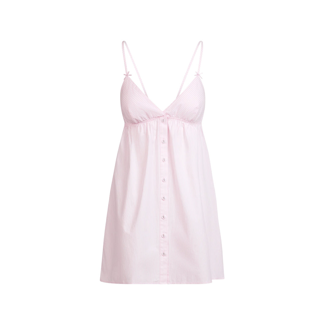 COTTON POPLIN SLEEP MINI DRESS | CHERRY BLOSSOM STRIPE