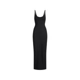SMOOTH LAYERS SCOOP NECK LONG DRESS | OBSIDIAN