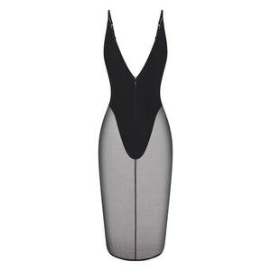 SKIMS BODY MESH PLUNGE MIDI DRESS | ONYX