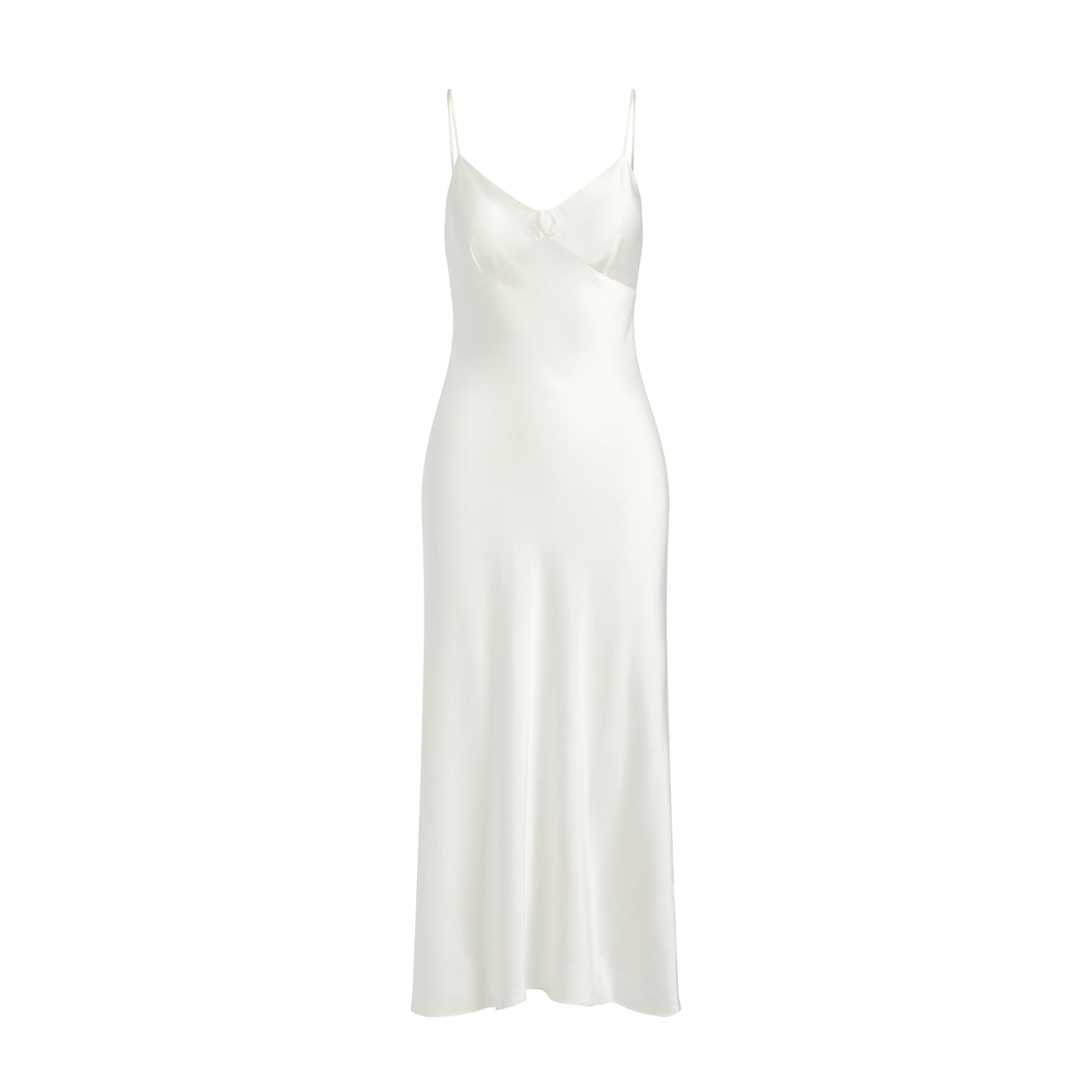 SILK CAMI V NECK LONG SLIP | IVORY