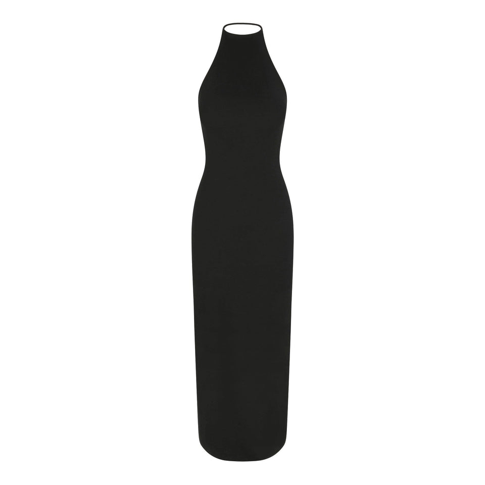 SKIMS CLOUD HALTER LONG DRESS | ONYX