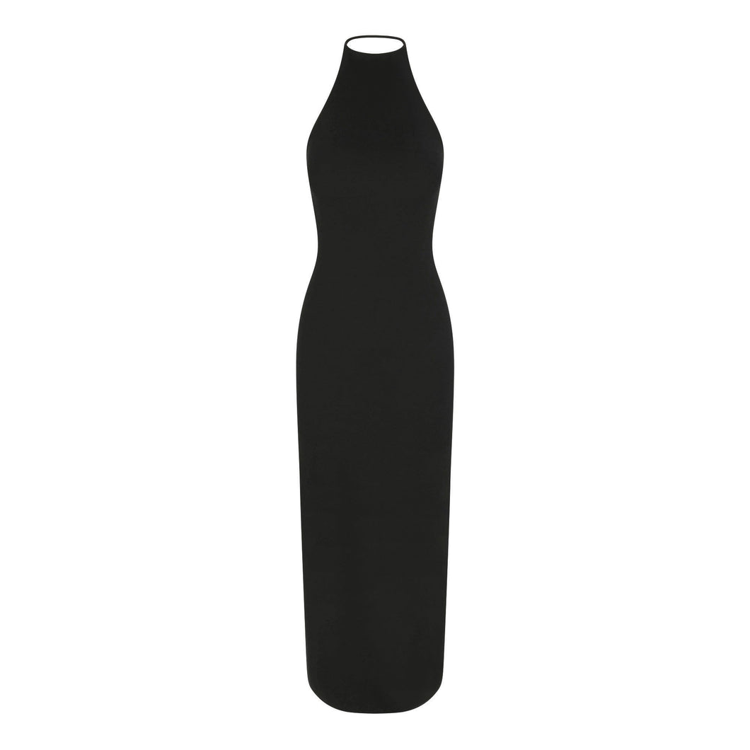 SKIMS CLOUD HALTER LONG DRESS | ONYX