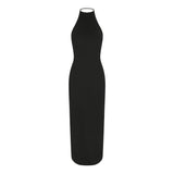 SKIMS CLOUD HALTER LONG DRESS | ONYX