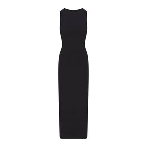 SMOOTH LAYERS LONG BOAT NECK DRESS | OBSIDIAN