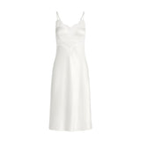 WOVEN SHINE LACE MIDI SLIP DRESS | IVORY