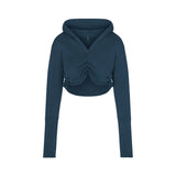 FRENCH TERRY SHOULDER PAD CROPPED HOODIE | INDIGO
