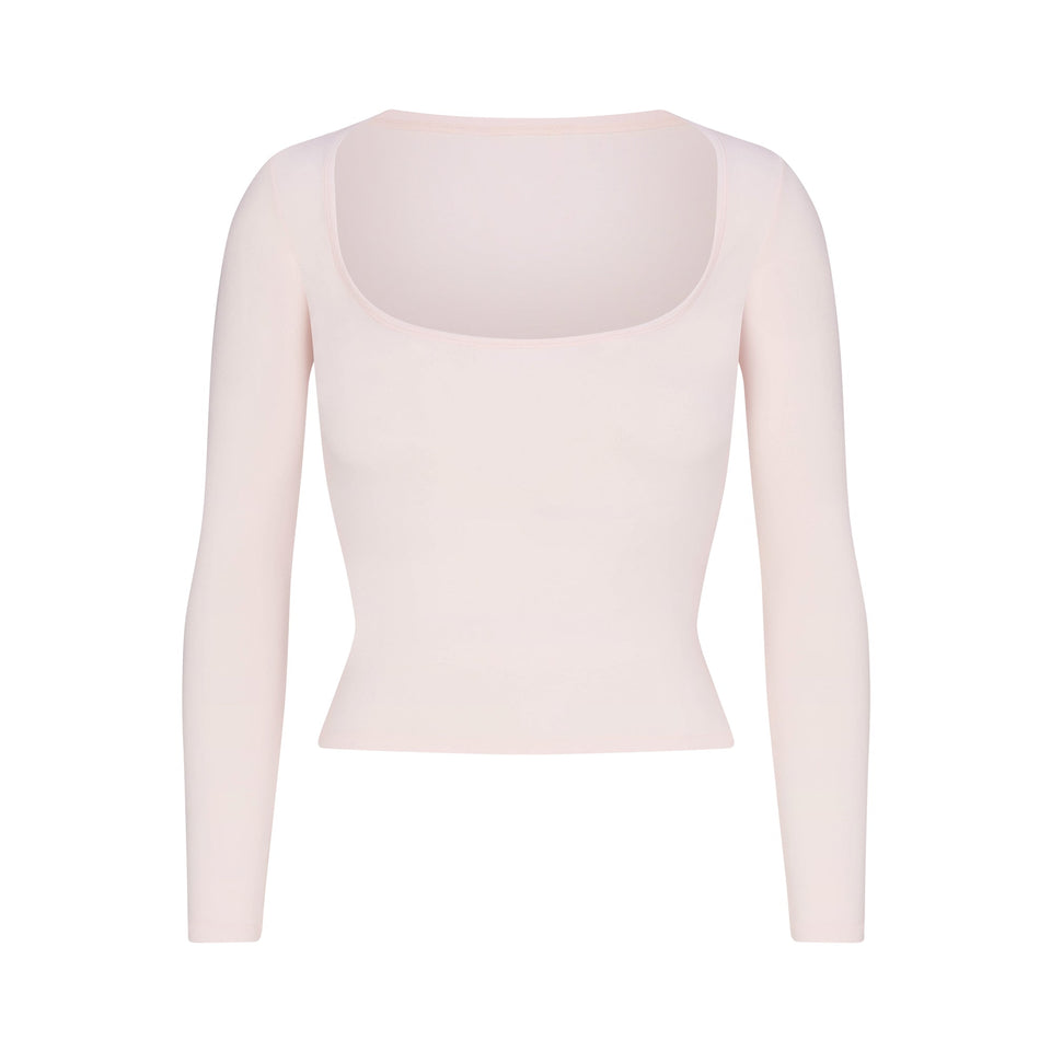 COTTON JERSEY SCOOP NECK LONG SLEEVE TOP | BARELY PINK