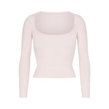 COTTON JERSEY SCOOP NECK LONG SLEEVE TOP | BARELY PINK