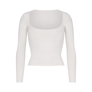 COTTON JERSEY SCOOP NECK LONG SLEEVE TOP | MARBLE