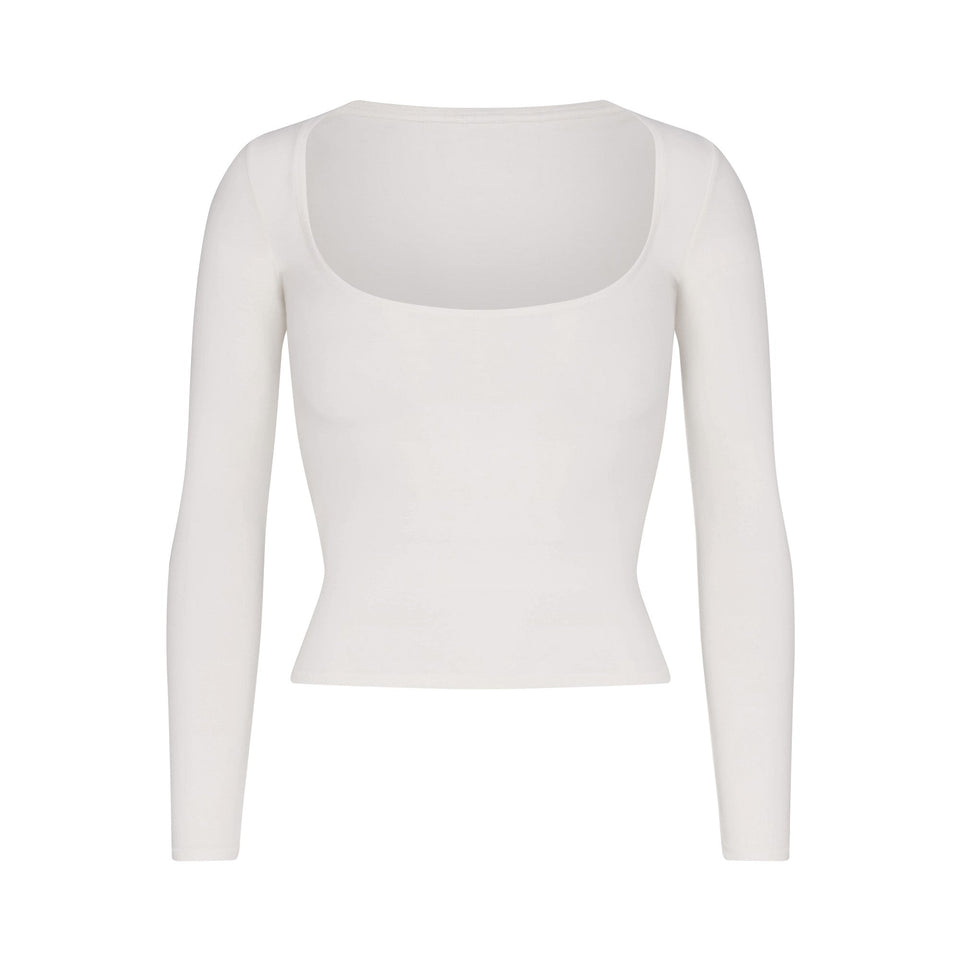 COTTON JERSEY SCOOP NECK LONG SLEEVE TOP | MARBLE