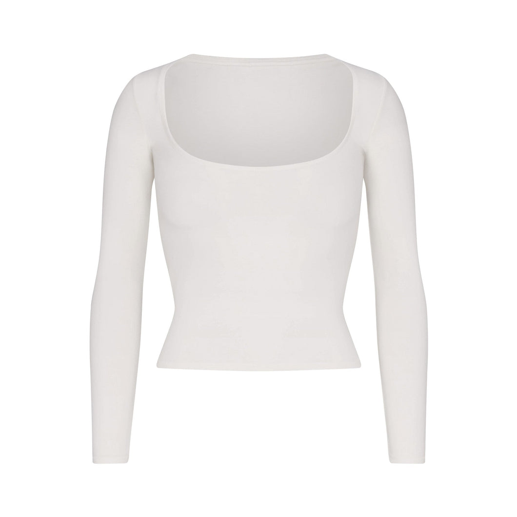 COTTON JERSEY SCOOP NECK LONG SLEEVE TOP | MARBLE