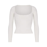 COTTON JERSEY SCOOP NECK LONG SLEEVE TOP | MARBLE