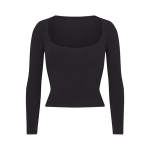 COTTON JERSEY SCOOP NECK LONG SLEEVE TOP | SOOT