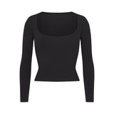 COTTON JERSEY SCOOP NECK LONG SLEEVE TOP | SOOT