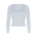 COTTON JERSEY SCOOP NECK LONG SLEEVE TOP | ZEN BLUE