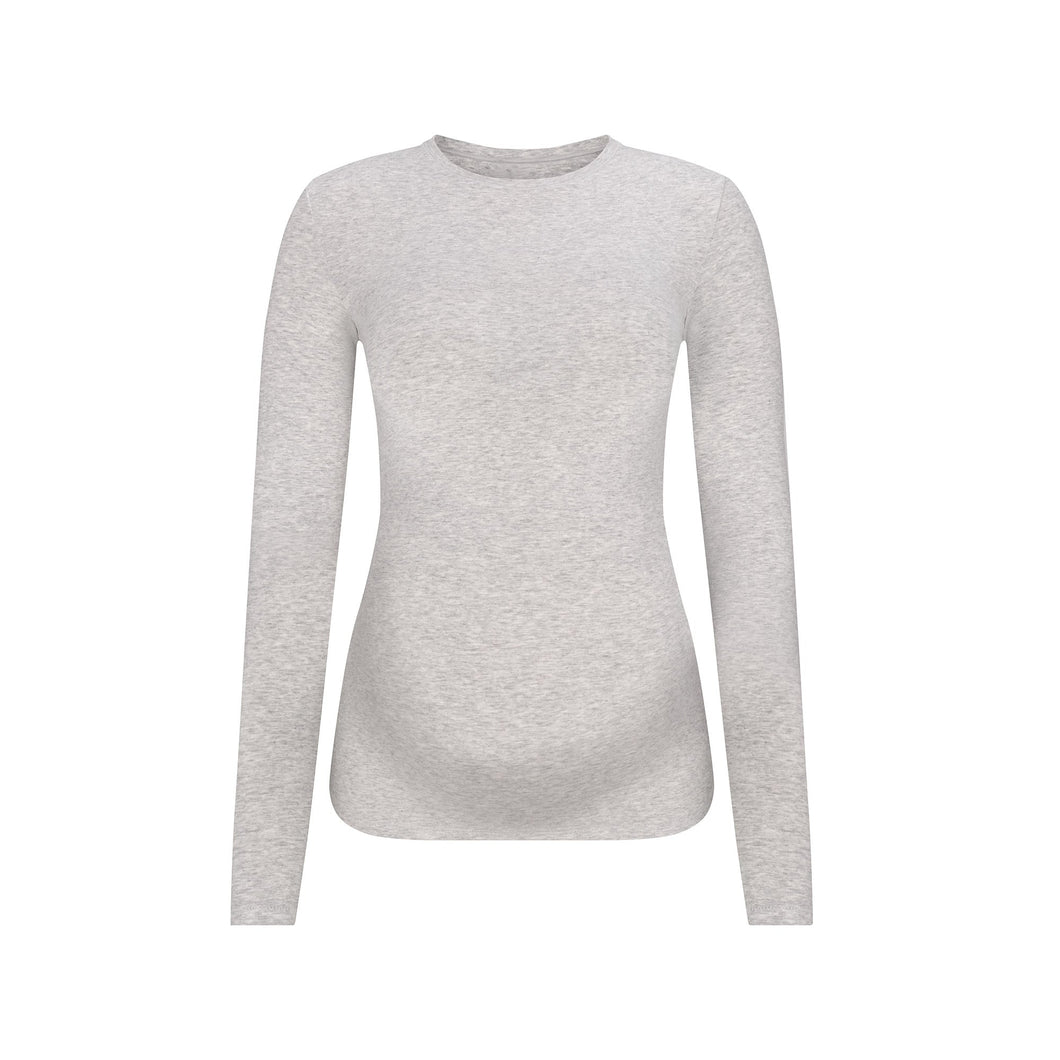 COTTON JERSEY MATERNITY LONG SLEEVE T-SHIRT | LIGHT HEATHER GREY