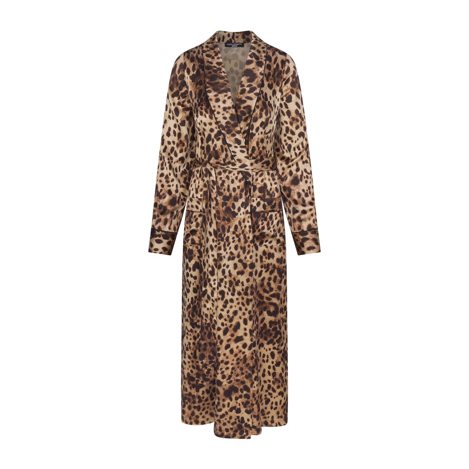 DOLCE&GABBANA X SKIMS SILK LONG ROBE | LEOPARD
