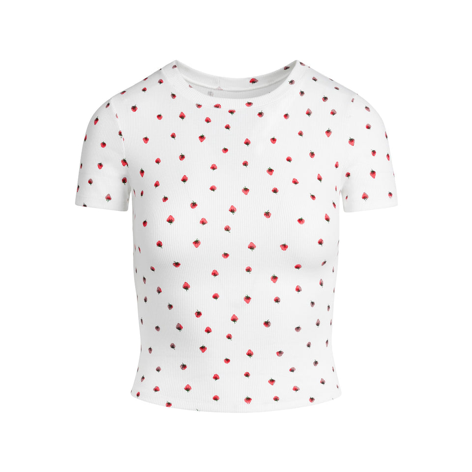 COTTON RIB T-SHIRT | SNOW STRAWBERRY PRINT