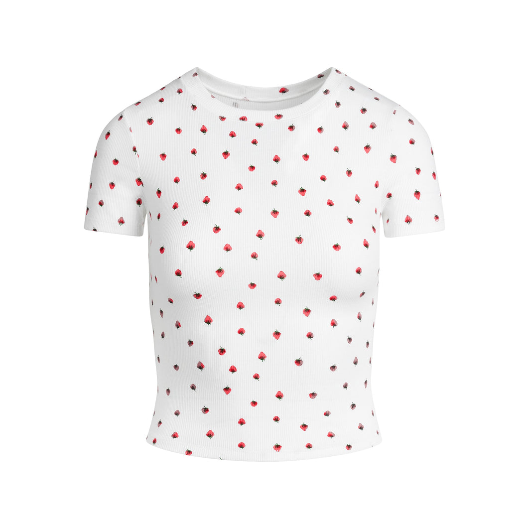 COTTON RIB T-SHIRT | SNOW STRAWBERRY PRINT