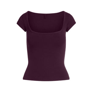 COTTON JERSEY SCOOP NECK T-SHIRT | CURRANT