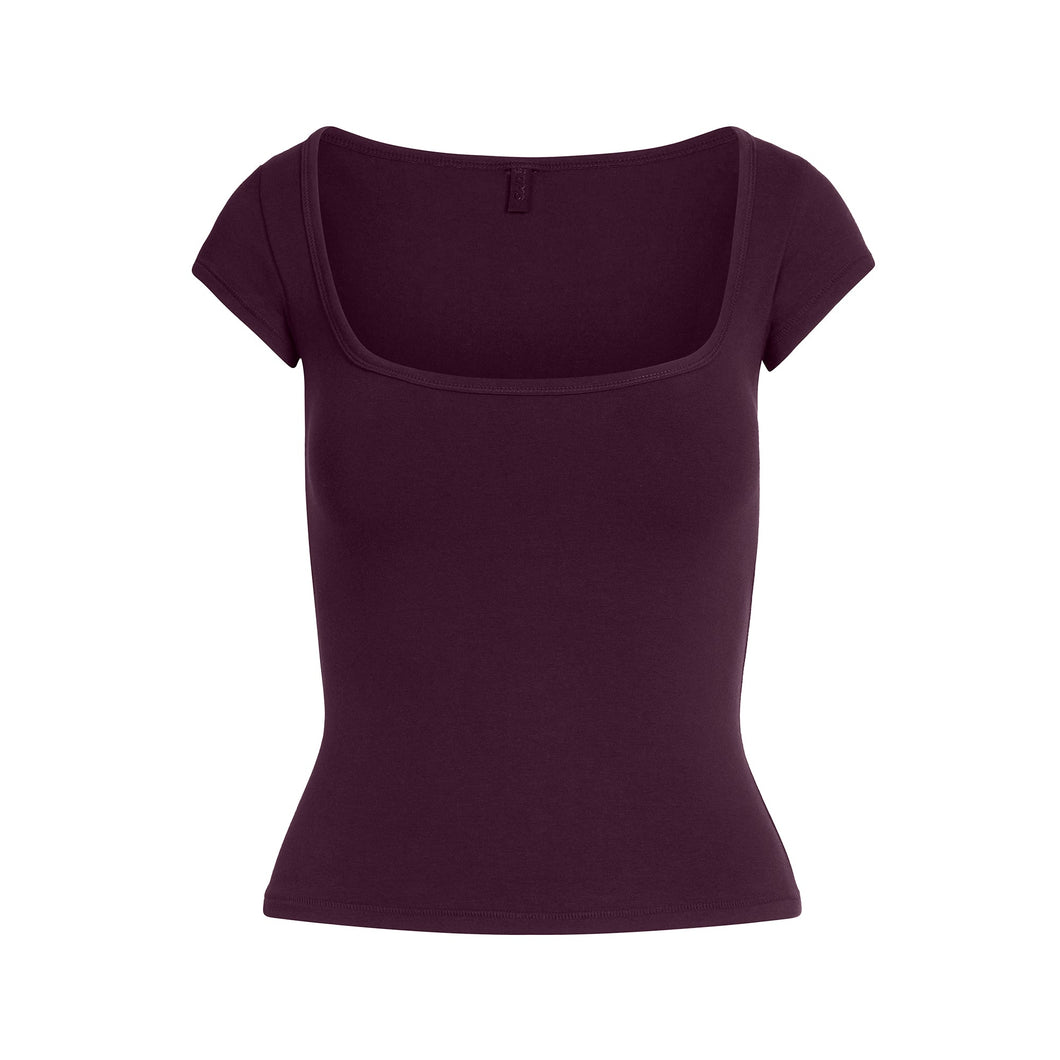 COTTON JERSEY SCOOP NECK T-SHIRT | CURRANT