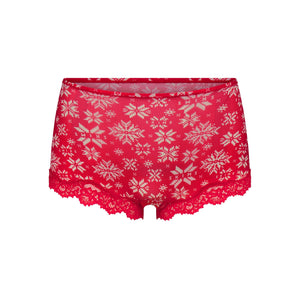 FITS EVERYBODY LACE TRIANGLE CAMI AND BOY SHORT SET | RED SNOWFLAKE FAIR ISLE
