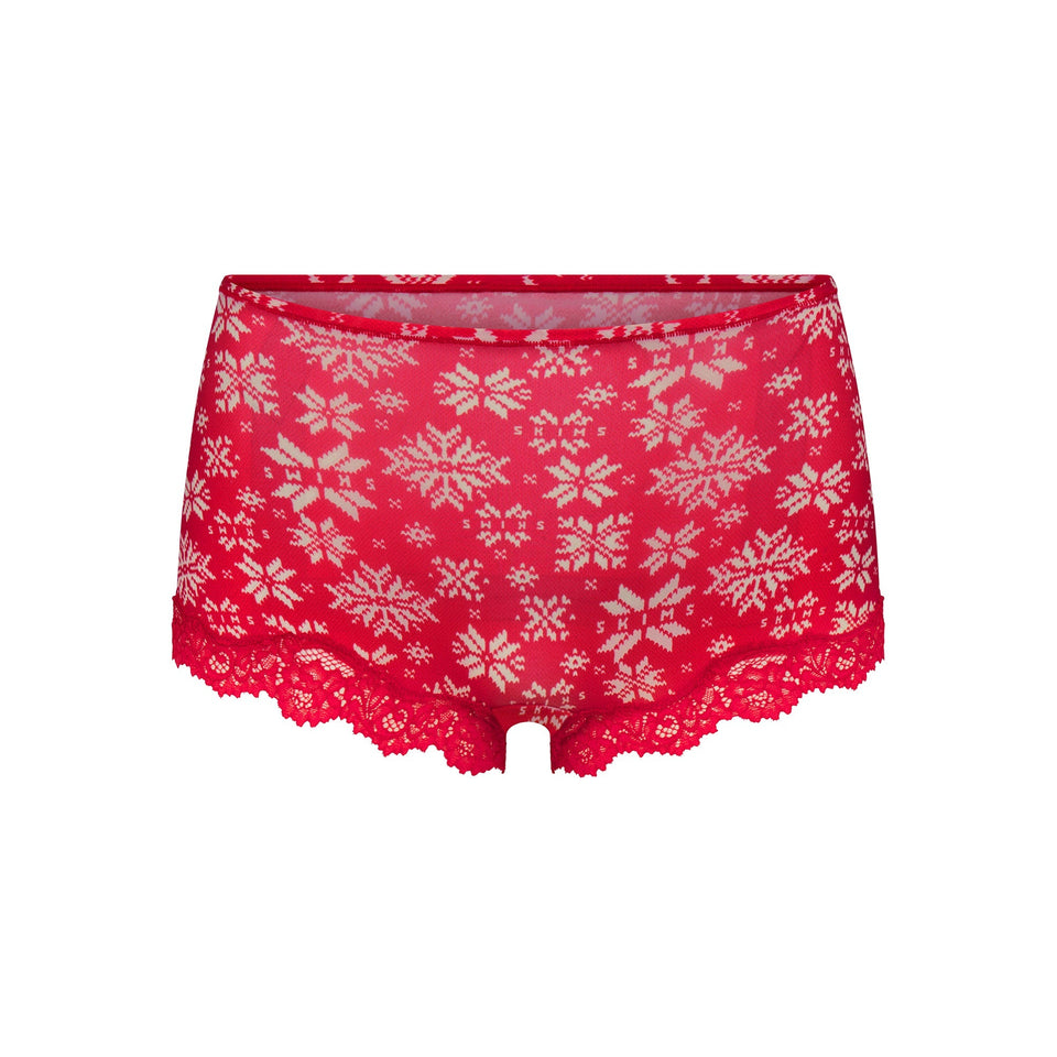 FITS EVERYBODY LACE TRIANGLE CAMI AND BOY SHORT SET | RED SNOWFLAKE FAIR ISLE