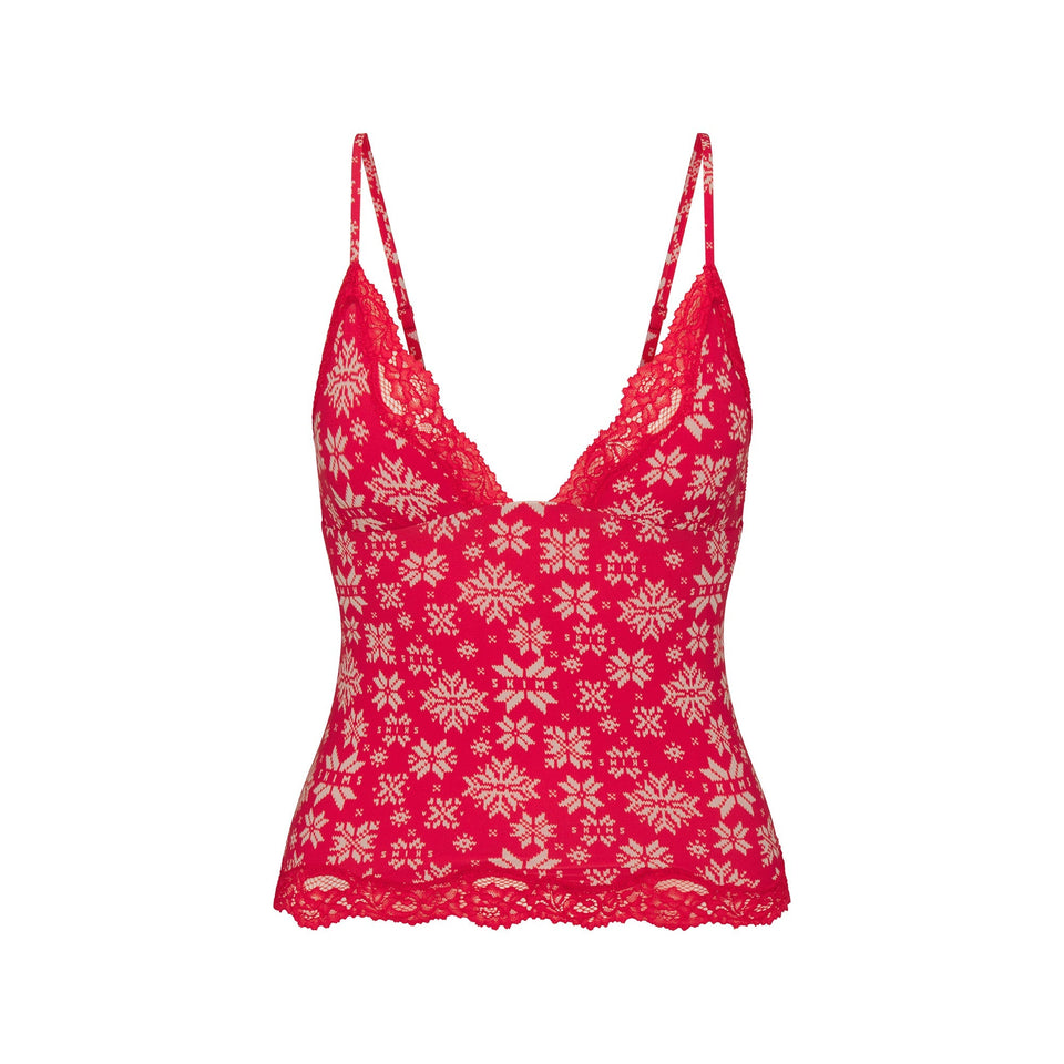 FITS EVERYBODY LACE TRIANGLE CAMI AND BOY SHORT SET | RED SNOWFLAKE FAIR ISLE