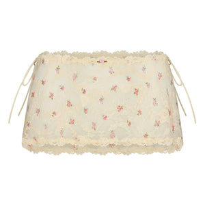 STRETCH LACE TIE SIDE MINI SKIRT | BUTTER ROSEBUD PRINT