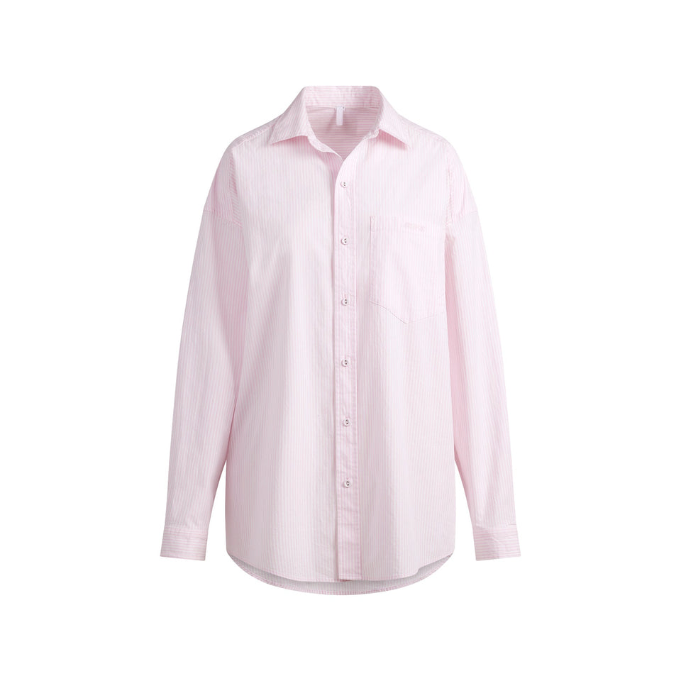 COTTON POPLIN OVERSIZED SLEEP SET | CHERRY BLOSSOM STRIPE