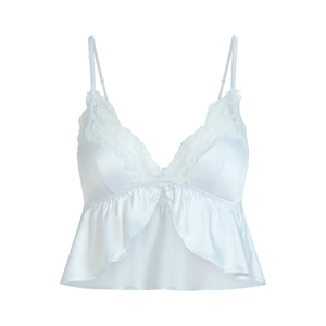 WOVEN SHINE LACE BABYDOLL AND SHORT SET | CLOUD