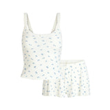 SOFT LOUNGE LACE CAMI AND SHORT SET | BLUE GARDEN PRINT