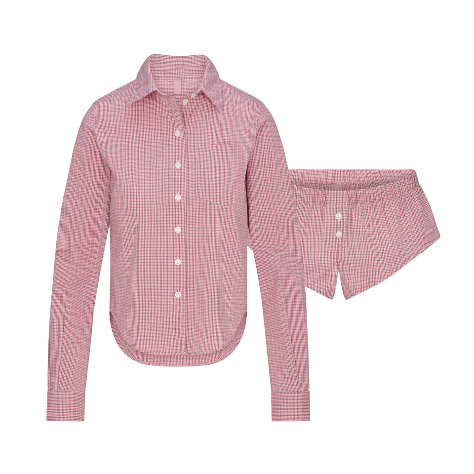 COTTON POPLIN MICRO SHORT SLEEP SET | BERRY CHECK