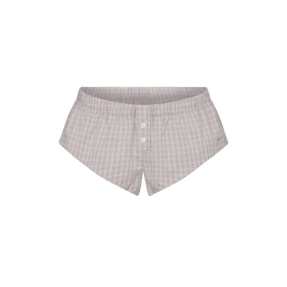 COTTON POPLIN MICRO SHORT SLEEP SET | SILVER CHECK