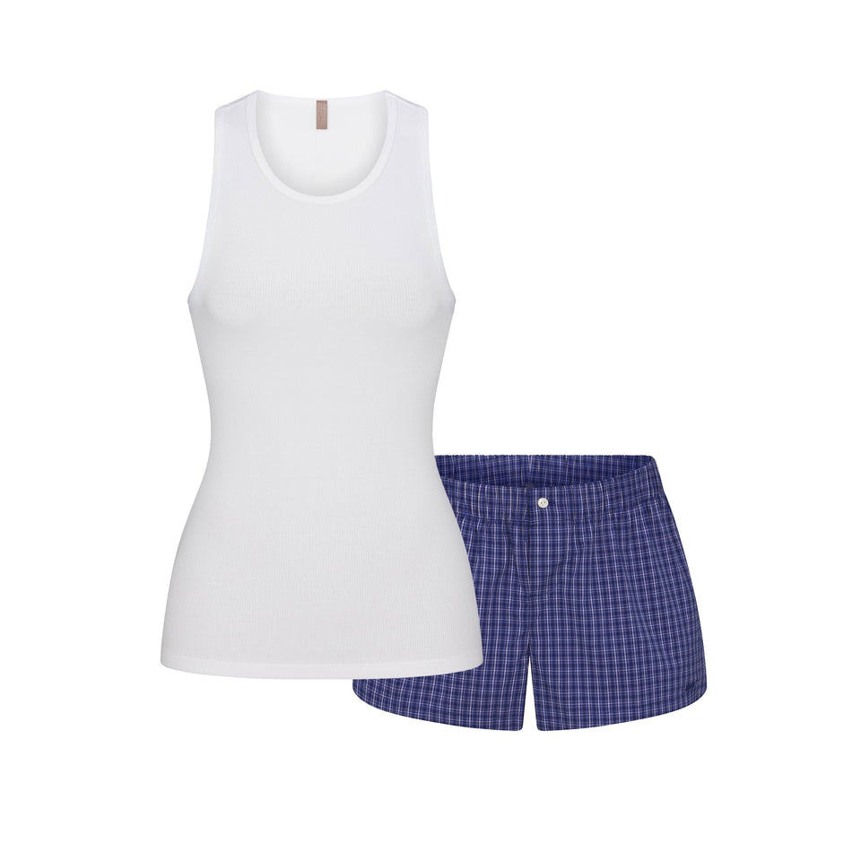 COTTON POPLIN BOXER SLEEP SET | NAVY CHECK