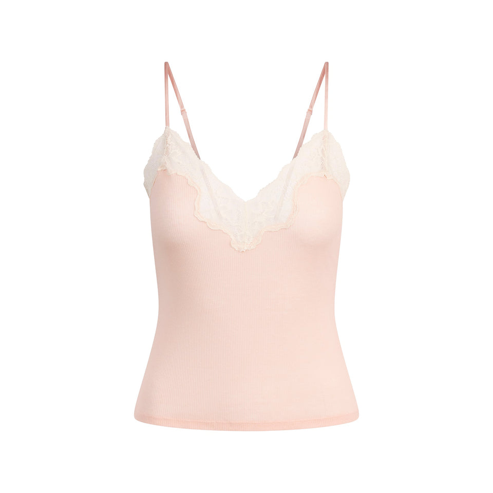 SHEER RIB LACE CAMI AND SHORT SET | VILLA