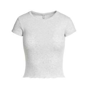 DROP NEEDLE POINTELLE BABY TEE | LIGHT HEATHER GREY
