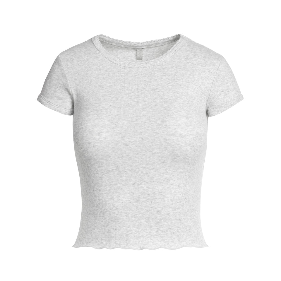 DROP NEEDLE POINTELLE BABY TEE | LIGHT HEATHER GREY