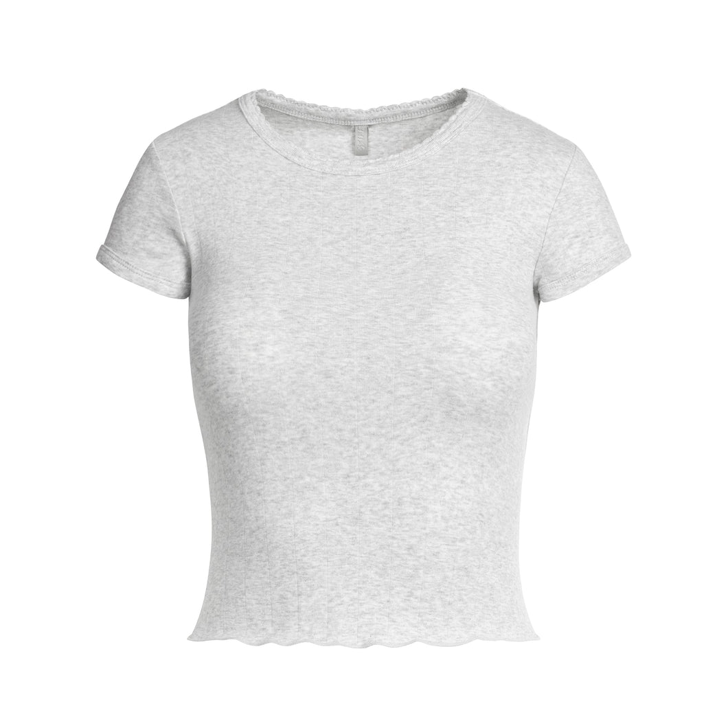 DROP NEEDLE POINTELLE BABY TEE | LIGHT HEATHER GREY