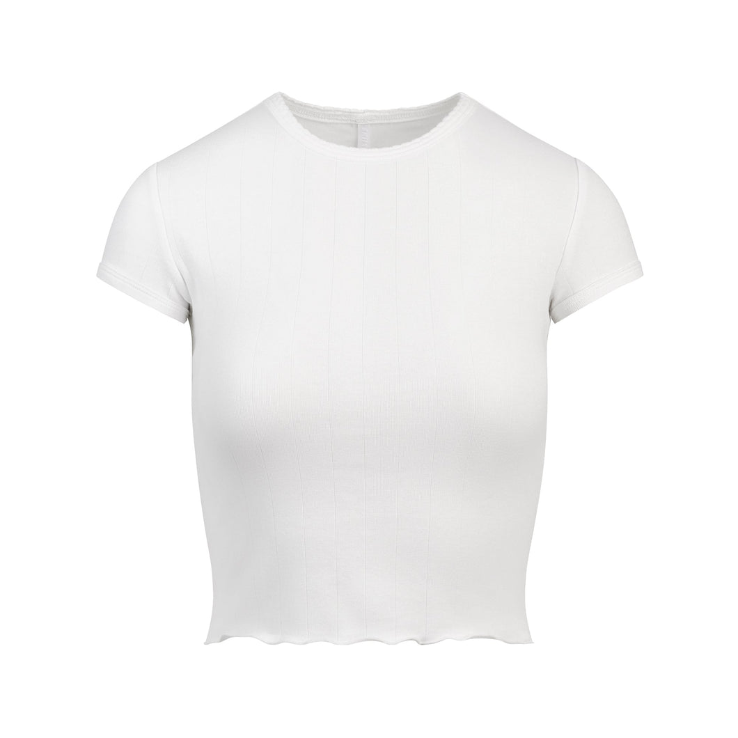 DROP NEEDLE POINTELLE BABY TEE | SNOW