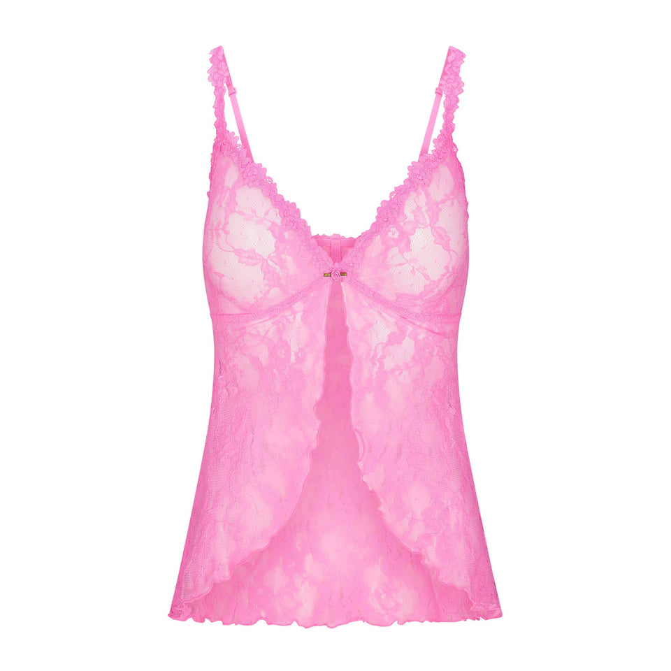 STRETCH LACE BABYDOLL TOP | SUGAR PINK