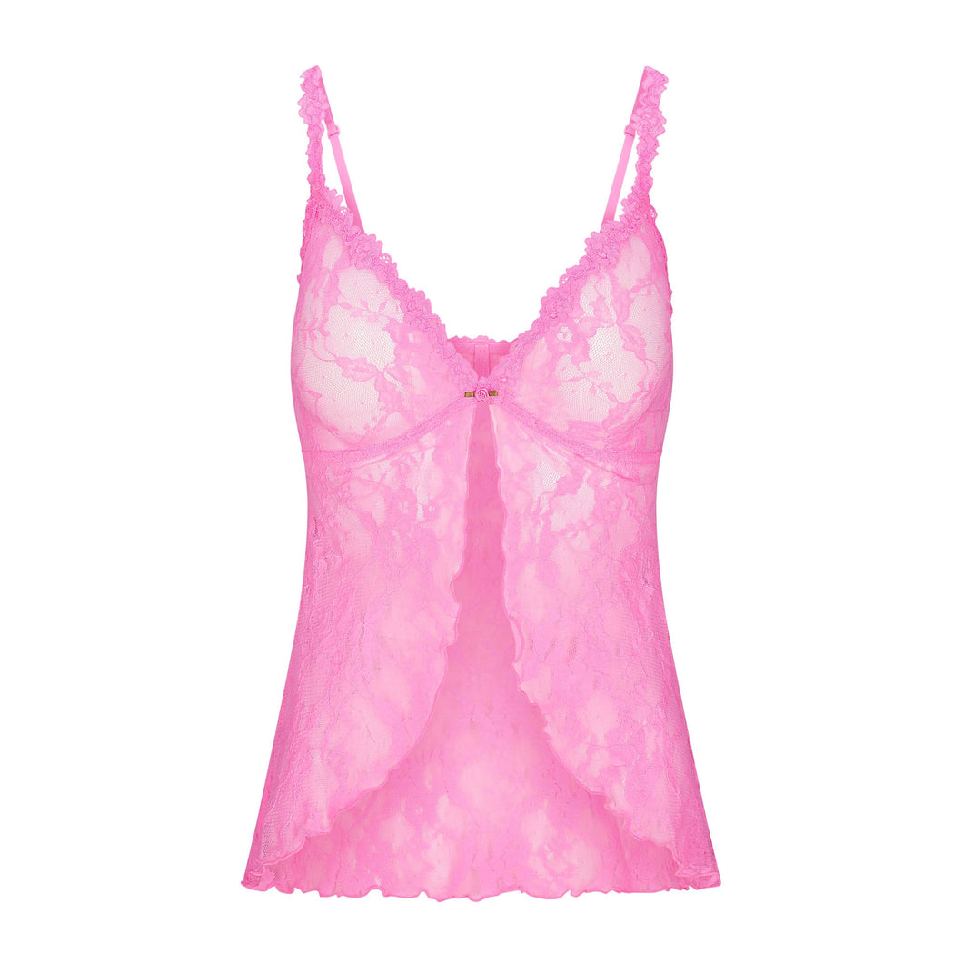 STRETCH LACE BABYDOLL TOP | SUGAR PINK