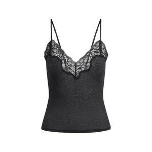 SHEER RIB LACE CAMI | SOOT