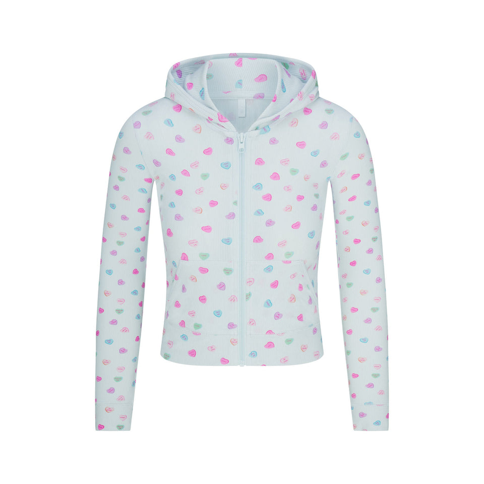 SOFT LOUNGE ZIP UP HOODIE | CLOUD CANDY HEART PRINT