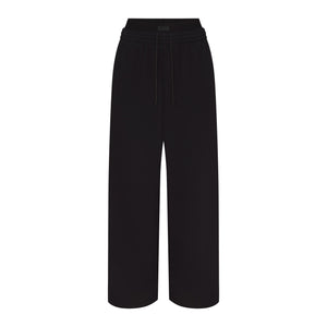 COTTON FLEECE OVERSIZED DOUBLE WAISTBAND PANT | ONYX